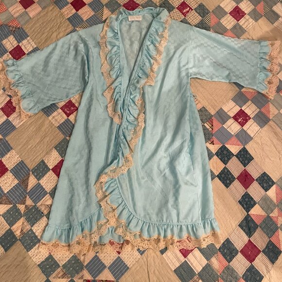 Vintage 70s Givenchy Intimates Chemise Peignoir Nightgown Angel Sleeve Robe Lace - Picture 13 of 16